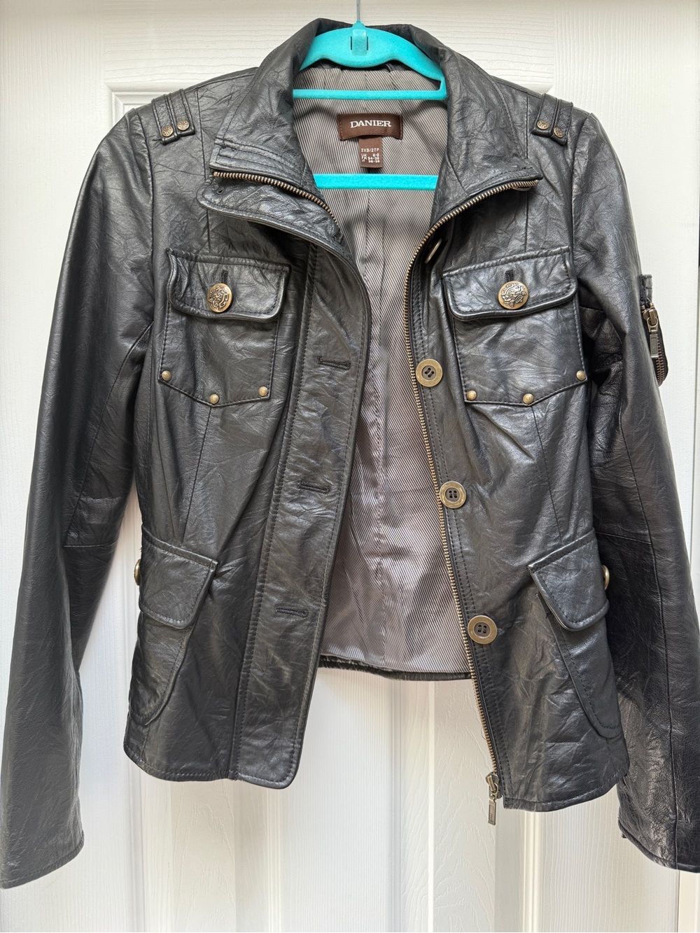 Danier Vintage Black Leather Military-Inspired Utility Jacket